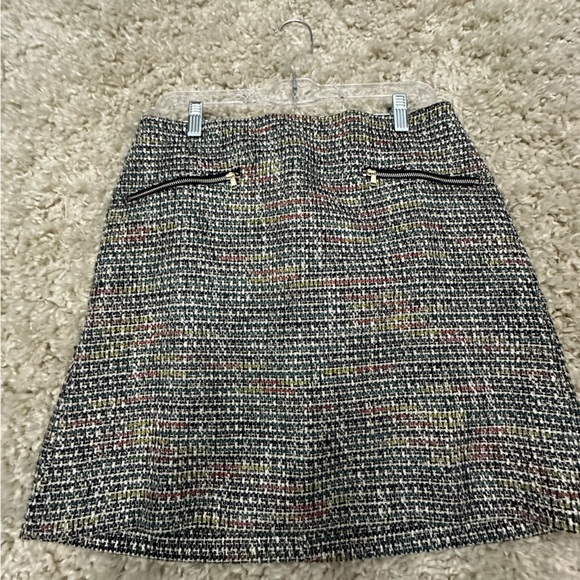 Loft multicolor tweed lined mini skirt with metallic thread, zip pockets size 8 - Picture 6 of 8